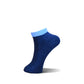 A single low-cut ankle sock in a heathered dark blue color with a contrasting light blue ribbed cuff, shown on a plain white background.