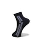 A single low-cut athletic sock in black with a gray striped pattern on the side, shown against a plain white background.
