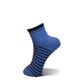A single blue ankle sock with dark navy horizontal stripes on the foot and a dark navy ribbed cuff, shown on a clean white background.