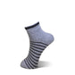 A single low-cut ankle sock in heather gray with black horizontal stripes on the foot and a black ribbed cuff, shown floating against a solid white background.
